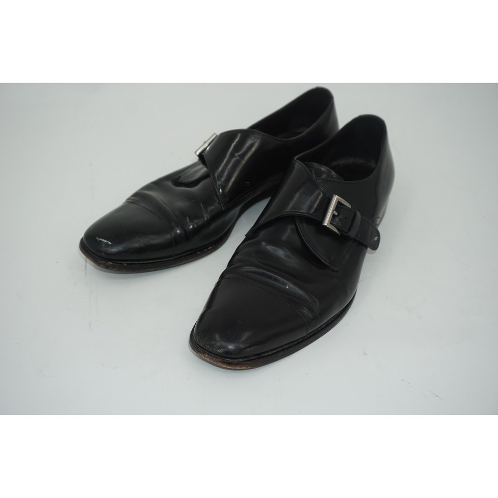 Prada Black Patent Leather Monk Strap Cap Toe Men's Size 8UK 9US